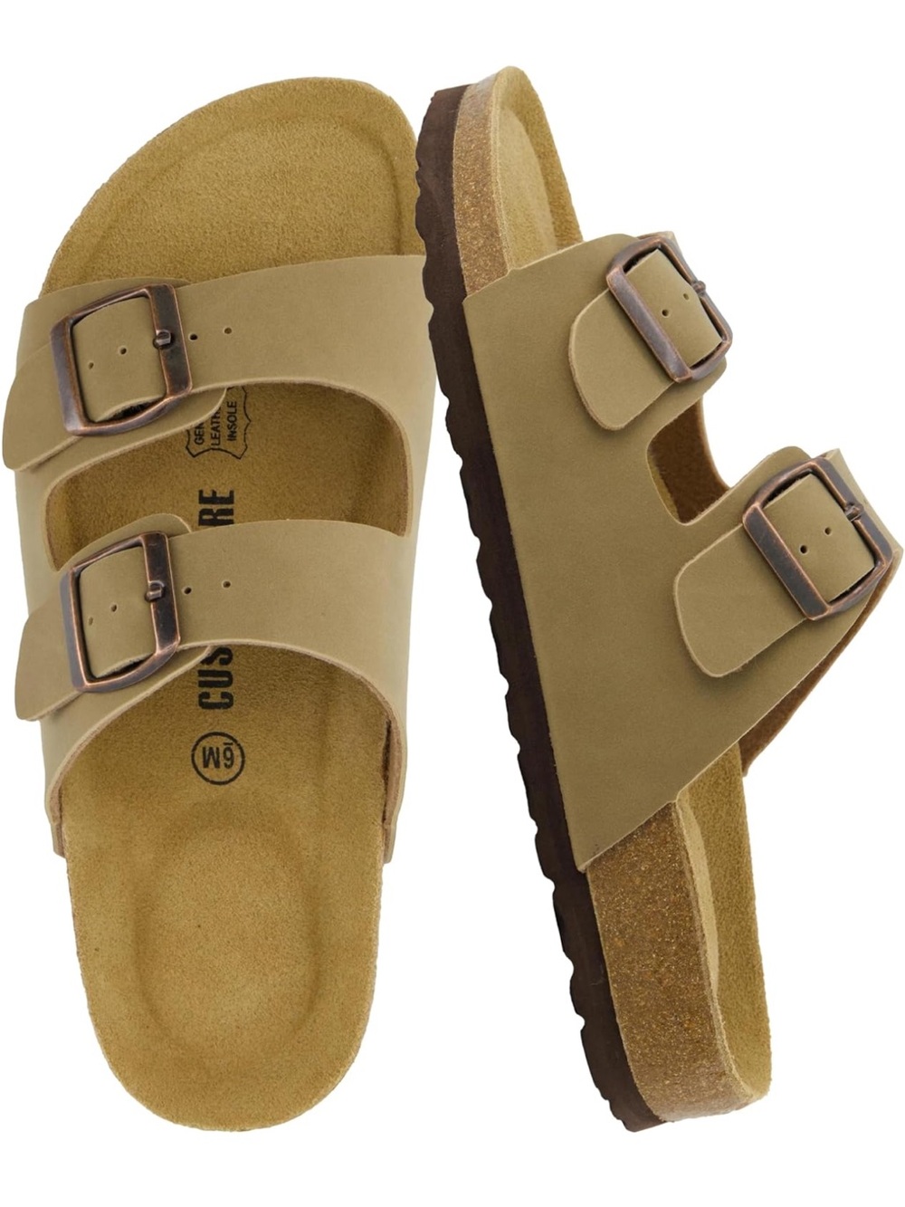 Women's Double-Buckle Cushioned Sandals in Tan
